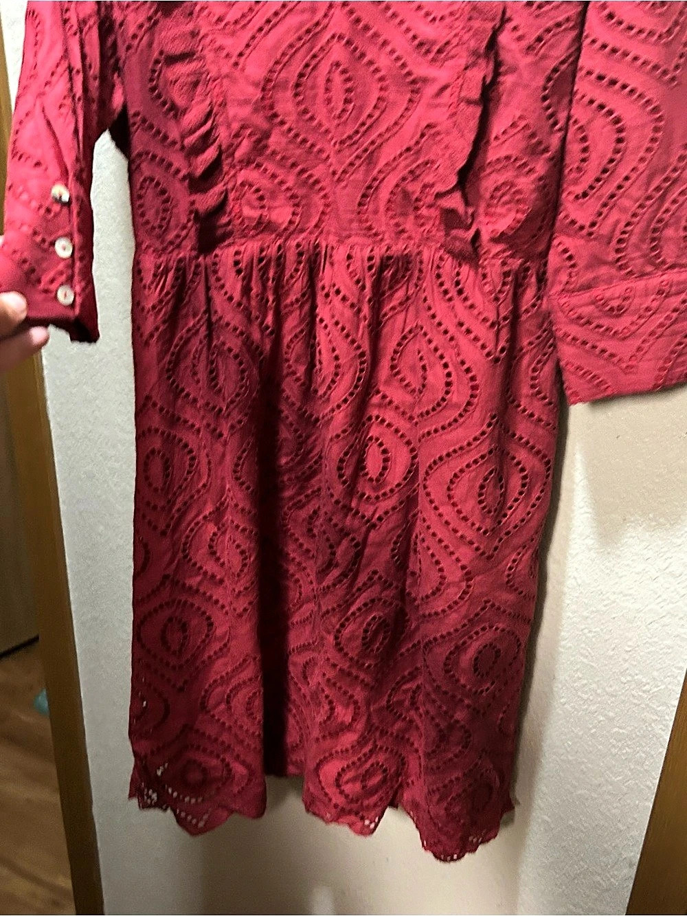 Roolee Roolee Mom Red Eyelet Ruffle Dress, Red, Medium - Picture 9 of 12